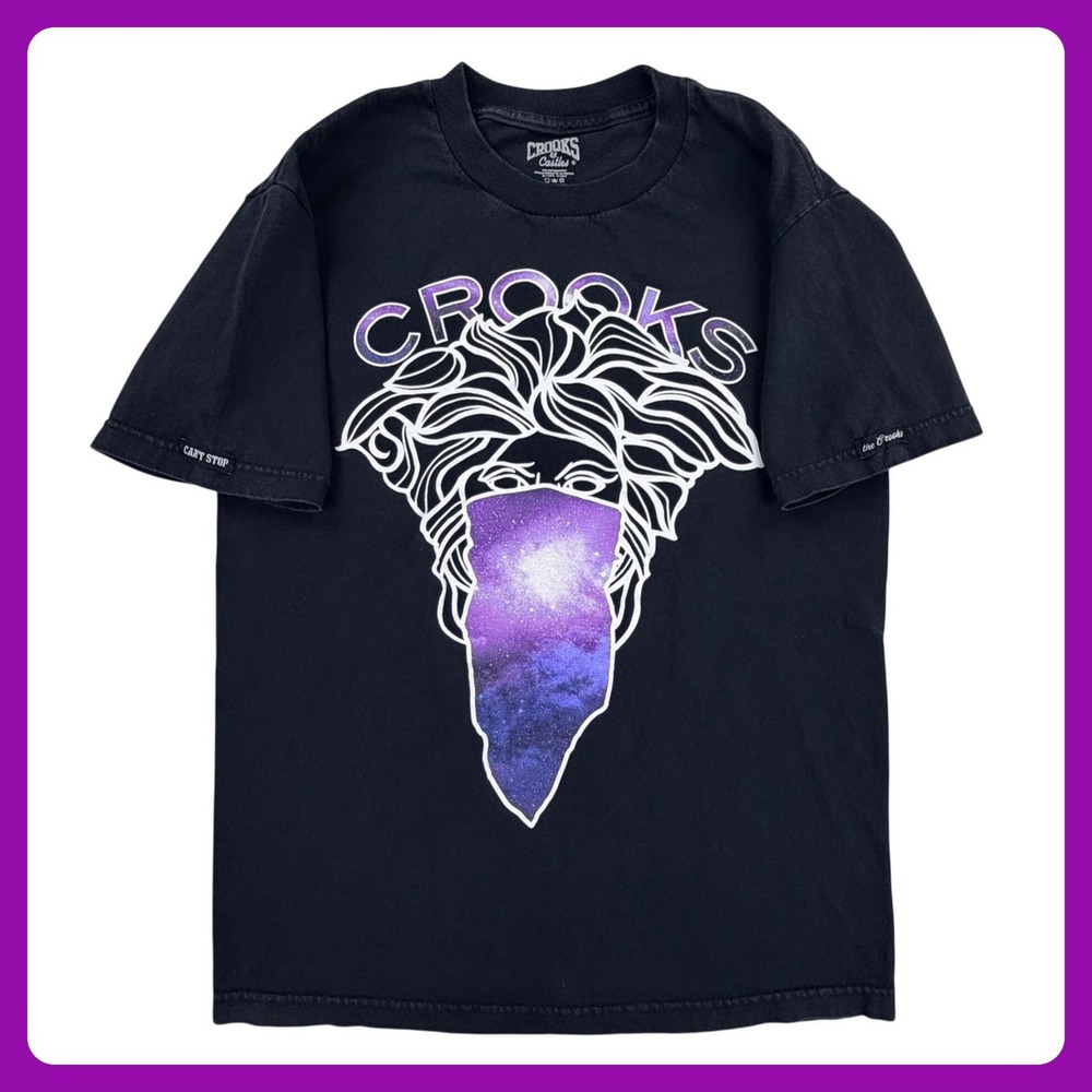 Crooks & Castles Medusa Galaxy Graphic Tee Men Medium Black Cotton Shirt